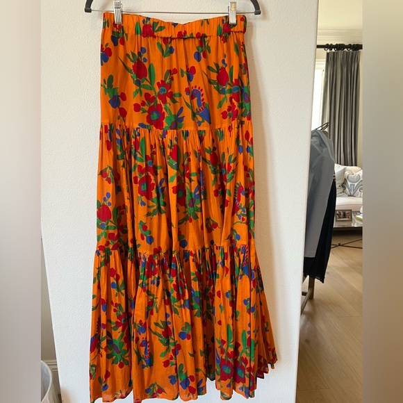 Tory Burch Orange Floral Maxi Skirt S $248 - Picture 5 of 6